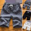 Men Shorts Solid Color Mid Rise Pockets Mid-Waist Quick Dry Drawstring Summer Lace-up Knee Length Pants Streetwear
