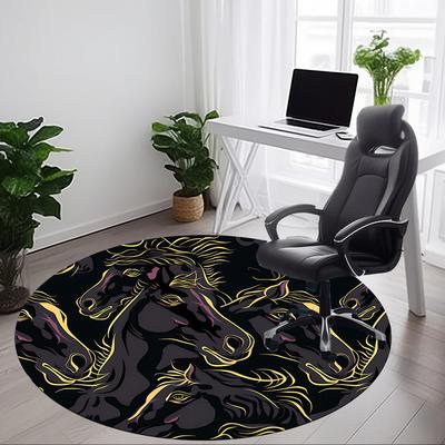1pc Horse Artwork Office Round Rug, Carpet for Office, Gaming, Lightweight Round Floor Mat Yy260205036