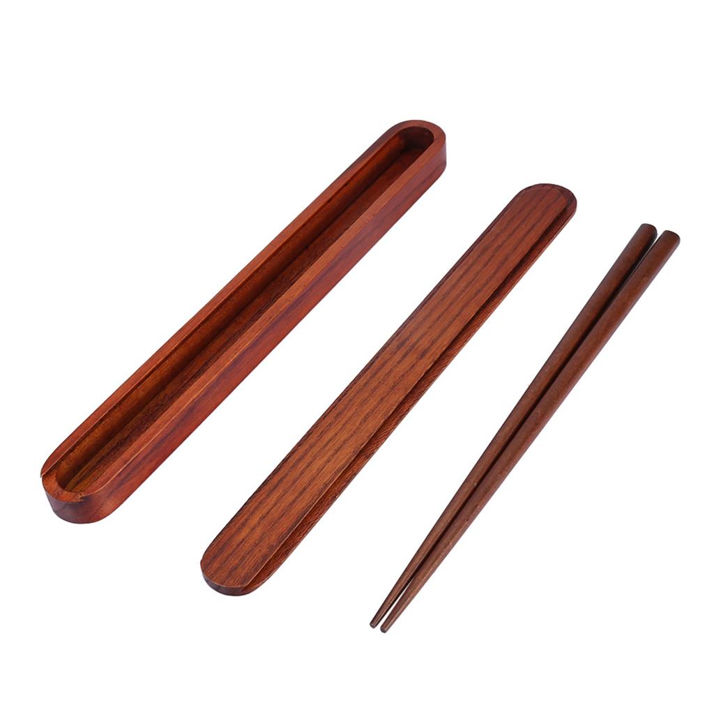 Portable Wooden Chopsticks with Pull Out Wood Color Chopsticks Box Case Tableware Dinnerware