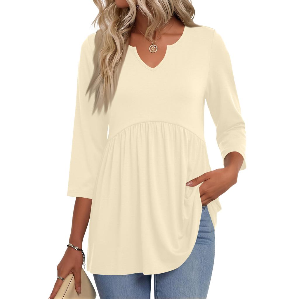 Women's Fashion Casual V-Neck Three-Quarter Sleeve Shirt