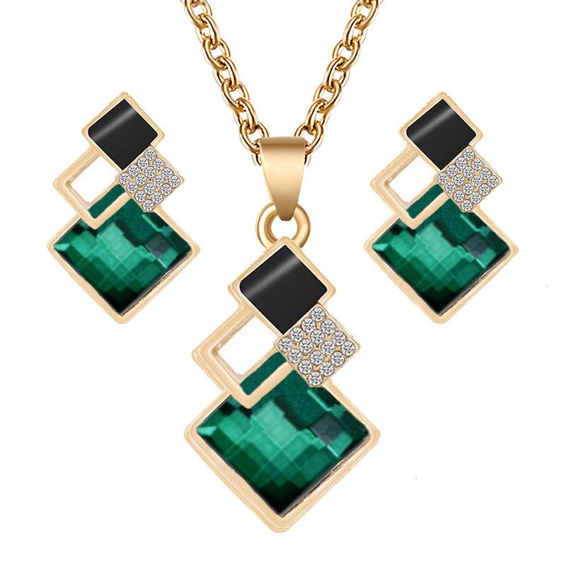 Fashion Crystal Pendants Necklace Earrings Sets for Women Jewelry Set Bridal Wedding Choker Necklace Set