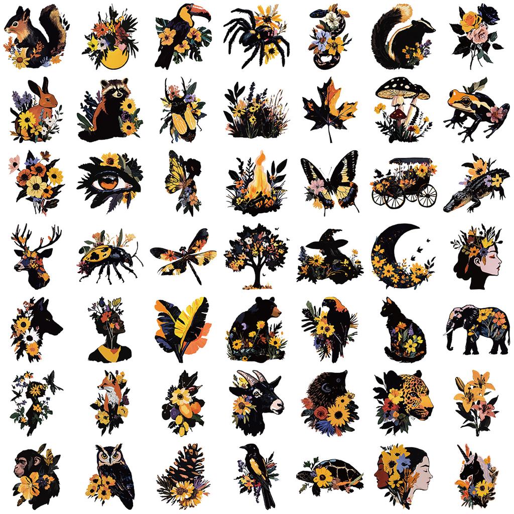 50 Transparent Colored Natural Sticker Stickers Package, Waterproof Transparent PET Hand Account Decorative Guitar Notebook