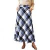 Women's Retro Plaid Maxi Skirt, High-Waisted, Fashionable Casual A-Line Pleated Plaid Floor-Length Skirt