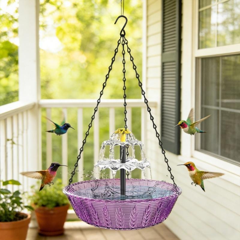 

Solar Operated Hanging Fountain Bird Bath Featuring Interlacing Water Curtain And Quiet Sounds For Garden Relaxation With CN