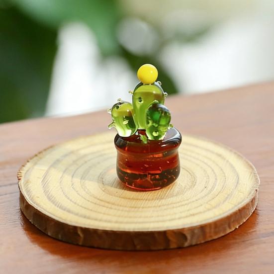 Miniatur Kaktus Figur aus Kunstkristall Handgeblasenes Glas Topfpflanze Ornament für Zuhause Büro Schreibtisch Tischplatte Auto Innenraum Armaturenbrett Dekoration