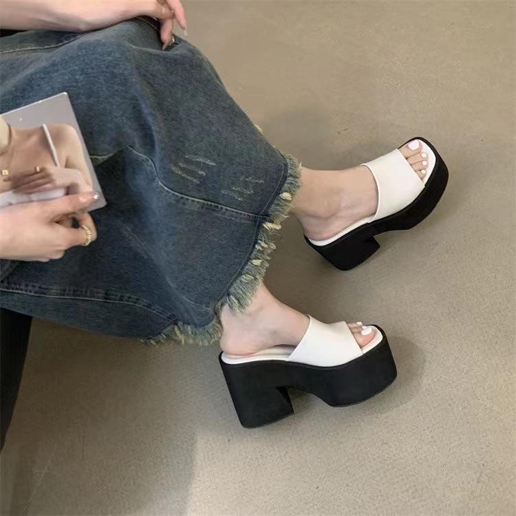 

New square head heightening sandals 11CM super high heels waterproof table muffin thick sole versatile fashion fish mouth slippers women 34