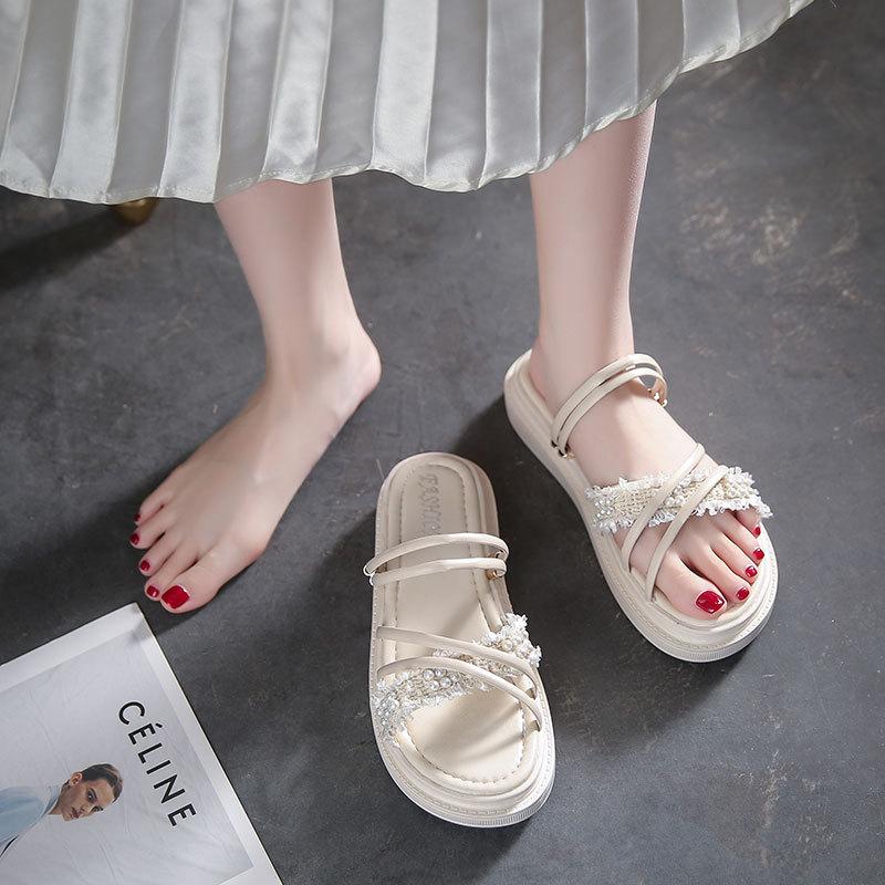 Summer Lightweight Women Flat Sandals Fashion Bandage Slip-on Slippers Beach Open-toe Soft Sandalias Girl Student Slide De Mujer