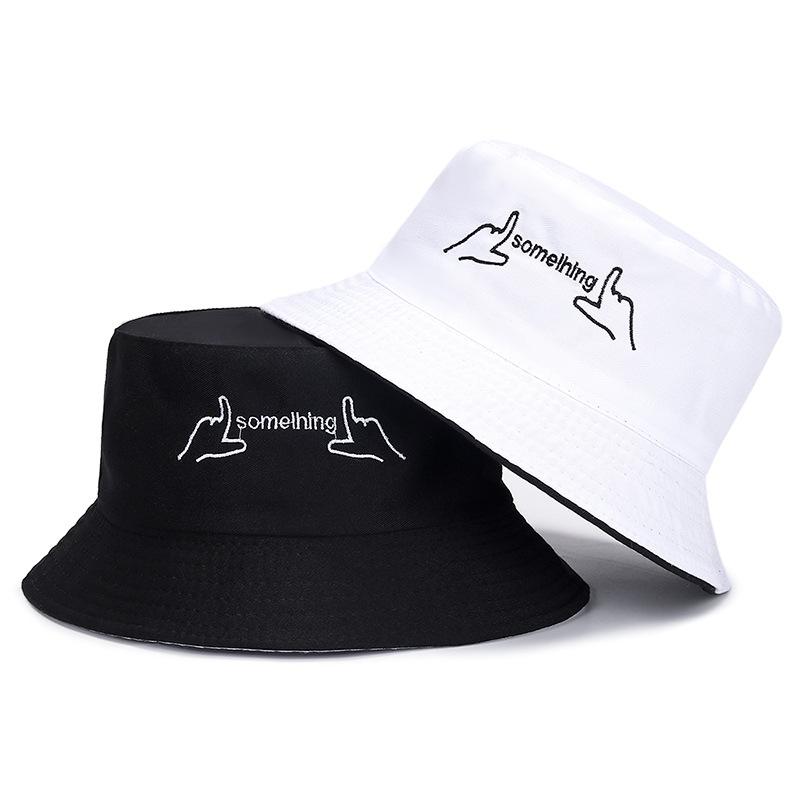Male and female couple double-sided embroidery text bucket hat spring and summer student sunshade basin hat big brim