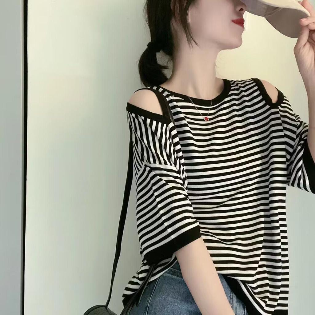 Strapless T-shirt Women's Short-sleeved Summer Casual Large Size Women's Round Neck T-shirt