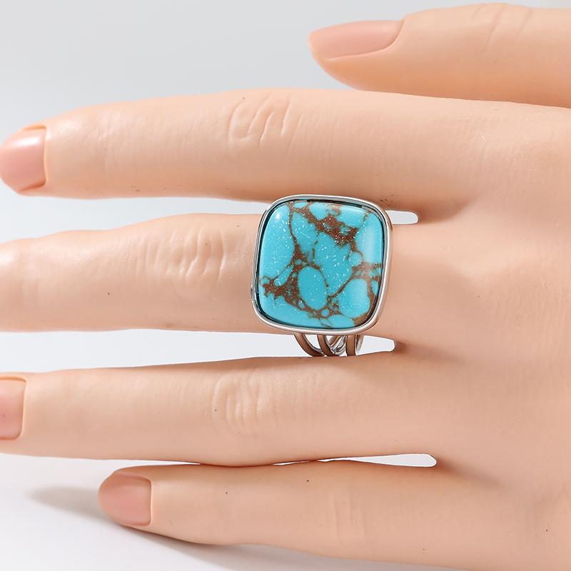 Bohemian Inlaid Imitation Turquoise Women's Ring Vintage CopperColor Geometry Daily Wear Party Jewelry Anniversary Gift