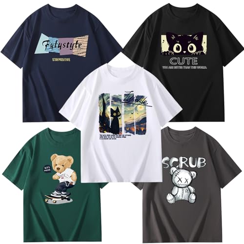 

[NCFBAG] Men s Short Sleeve T-Shirts, 5-Pack, 100% Cotton, Thick Fabric, Stylish, Loose Fit, Plus Sizes, Antibacterial and Odor Resistant, Printed, Su