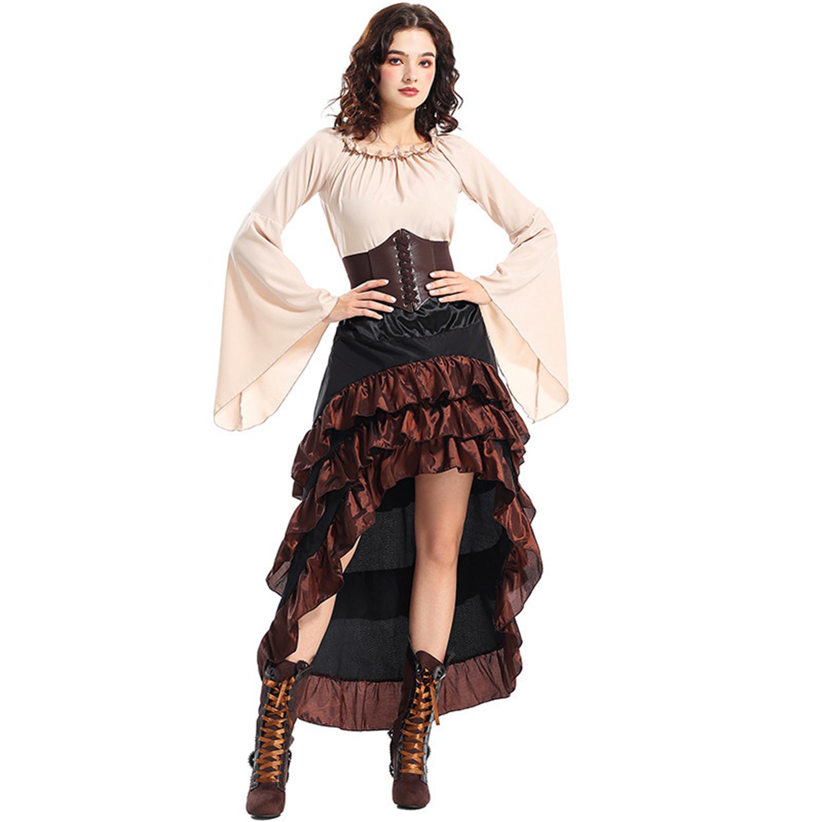 Women s Halloween High-Low Ruffle Hem Maxi Dress with Cinched Waist for Bohemian XL