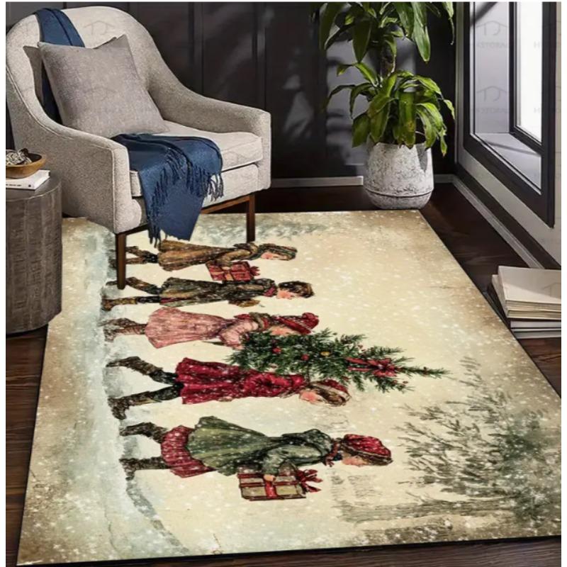 Christmas Child Carpet Red and White Snowflake Holiday Bottom for Living Room Bedroom Kitchen Floor Christmas Party Decoration