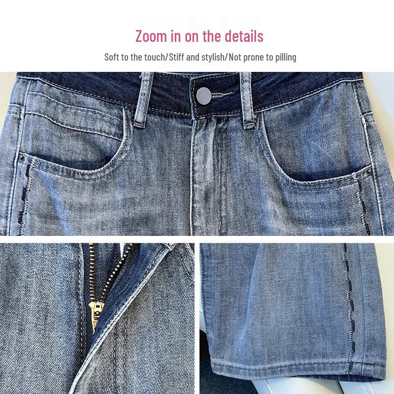 High-End Gray Fleece-Lined Wide-Leg Women's Jeans - Autumn/Winter 2024 Embroidered High-Waisted Loose Fit