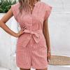 Striped Jumpsuit2024 New Arrival Fashion Summer Women's Clothing Cross-Border Series Belt Pinstripe One-Piece Shorts