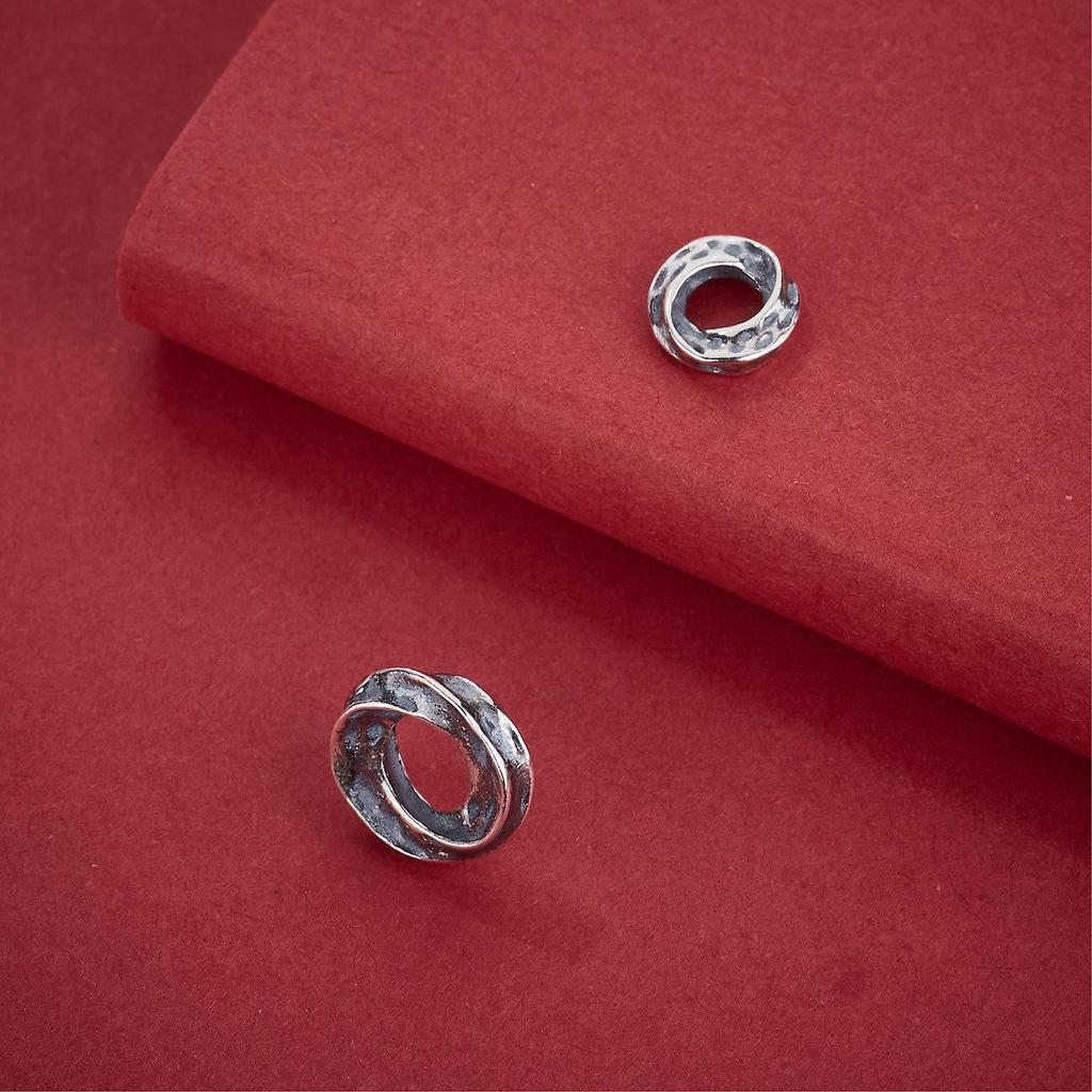 S925 Sterling Silver Hammered Twisted Spacer Ring Beads for DIY Jewelry Crafting.