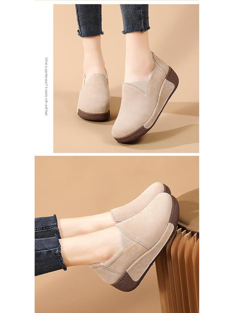Autumn/Winter Plus Velvet Warm Slip-On Shoes: Thick Sole, Heightened Design for Middle-Aged and Elderly Women