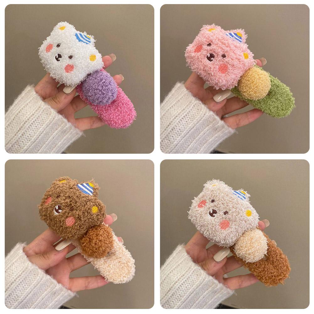 Autumn and Winter Lamb Fur Cute Little Bear Hair Clip Large Plush Duckbill Clips Sweet Hair Accessories Girl's Side Bangs Clip