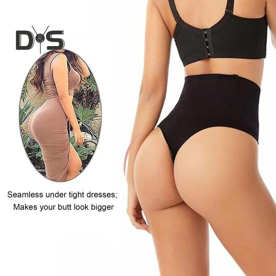 Sexy Women High Waist Tummy Control Thong Shapewear Solid Color Seamless Shaping Briefs Underwear Body Shaper Panties