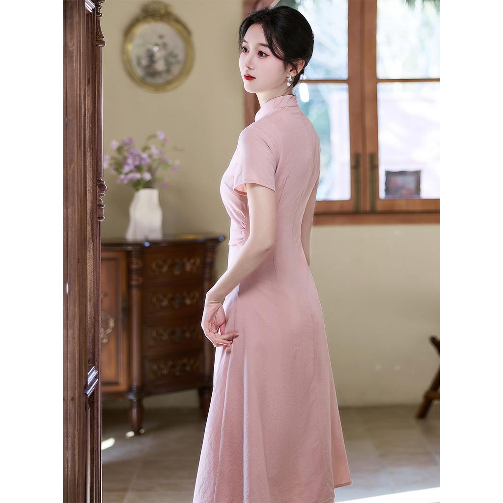 Pink new Chinese Aodai improved cheongsam 1011 spring young girl national style retro thin dress