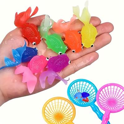 15pcs 14 Plastic Fish 1 Mesh Bag Floating Simulated Soft Rubber Goldfish for Indoor and Outdoor Water Decoration