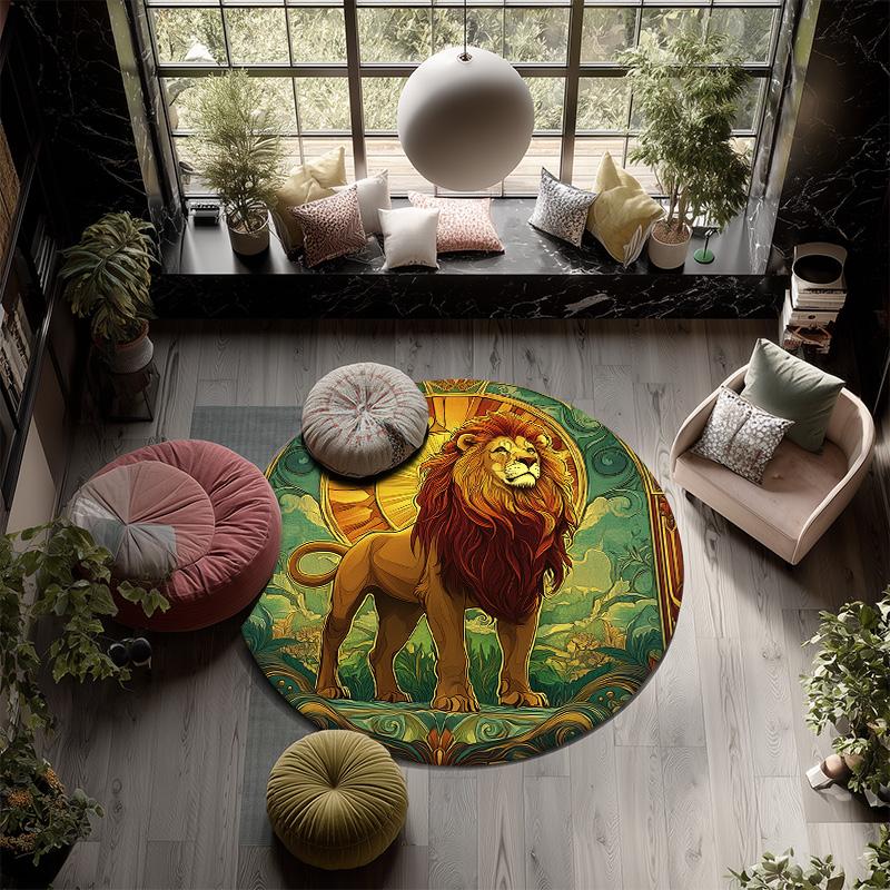 Sun Lion,Round Area Rug,Carpet Rug for Living Room Bedroom Sofa Playroom Decor,Non-slip Floor Mat
