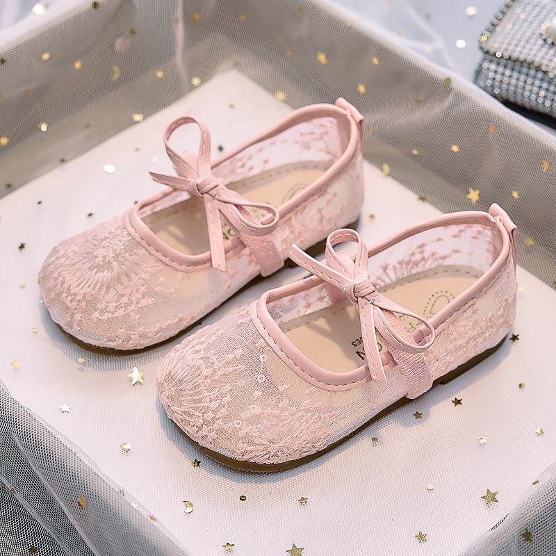 2025 Sommer Mädchen Süße Atmungsaktive Netz-Prinzessin Schuhe mit Feuerwerk Muster & Schleife