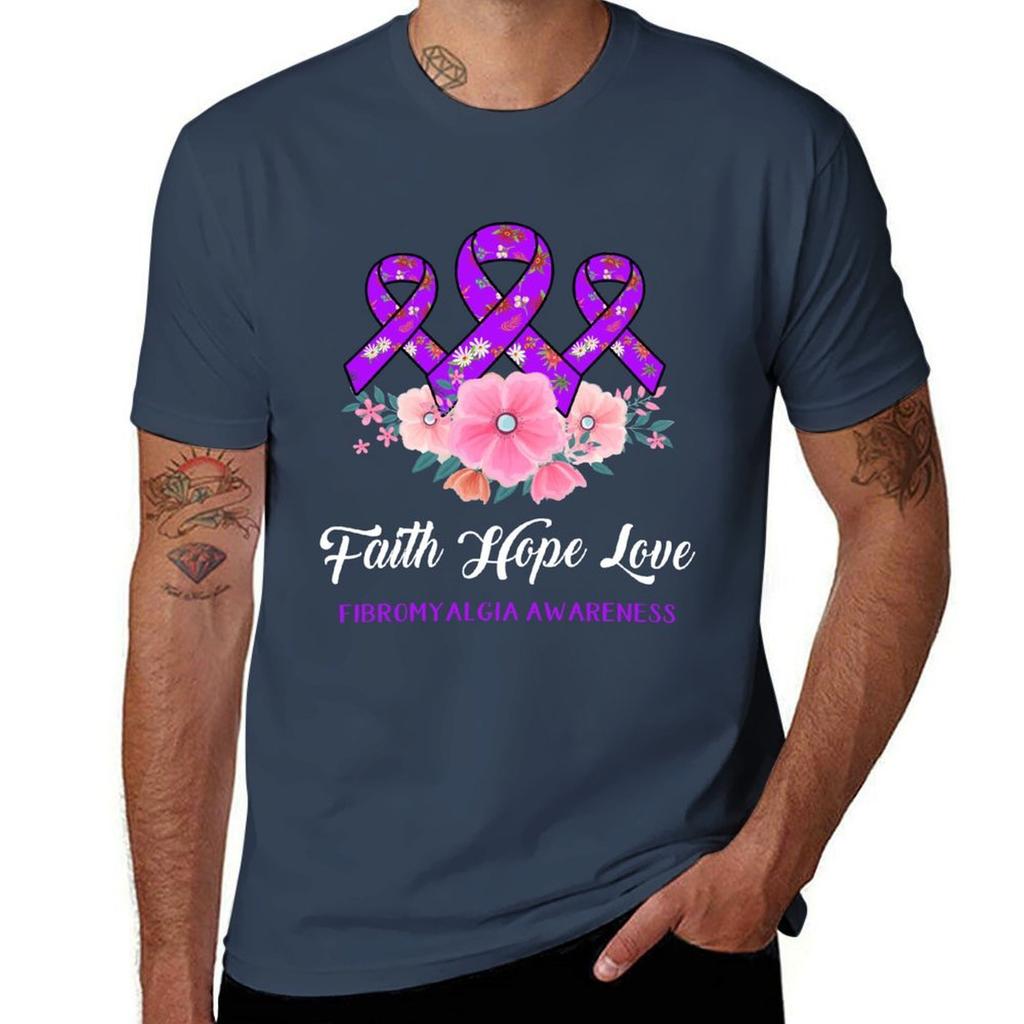 Faith Hope Love Fibromyalgia Awareness TShirt Daily Work Short Sleeve Top