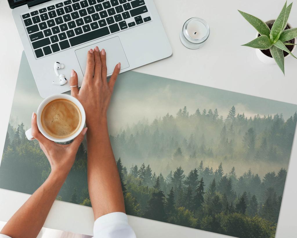 Protective Decorative Mat for Office Table Misty Forest at Dawn 90x45 cm