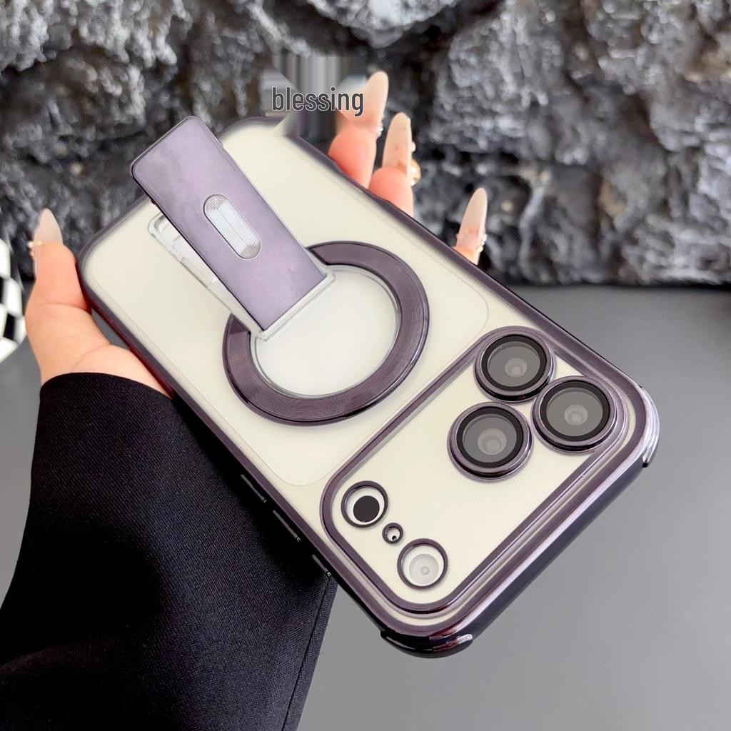 Compatible with iPhone 14-17: Invisible Magnetic Bracket Case, Drop-Proof Four-Corner Protection for iPhone 16 Pro Max.