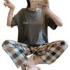 Sleepwear Women Solid Color Short Sleeve Pants Comfortable Breathable Pullover Top Trouser Nightwear Suit