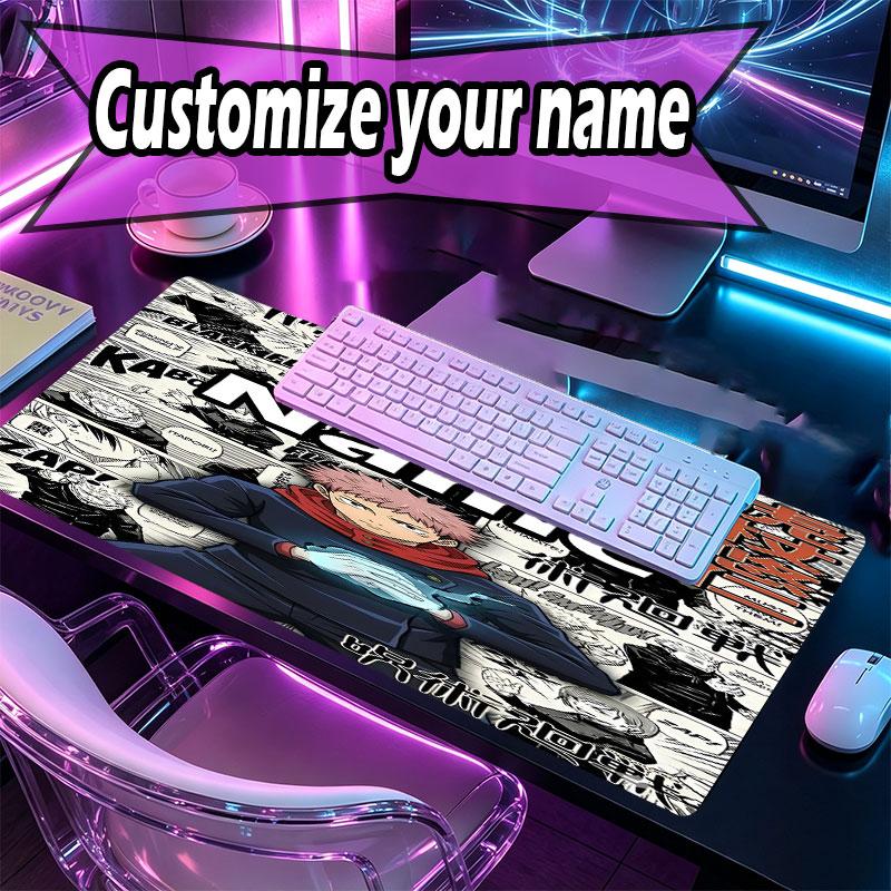 Custom Name Personalized Jujutsu Kaisen Pattern Mousepad, Laptop PC Desk Mat, Decorative Desk Mat for Home Keyboard Pad Gift
