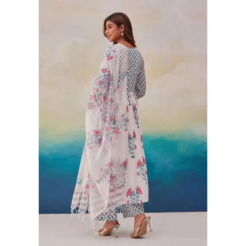 Indian Cotton Rayon Kurta Pant Dupatta Set Women Bollywood Salwar Kameez Kurti VF-20138