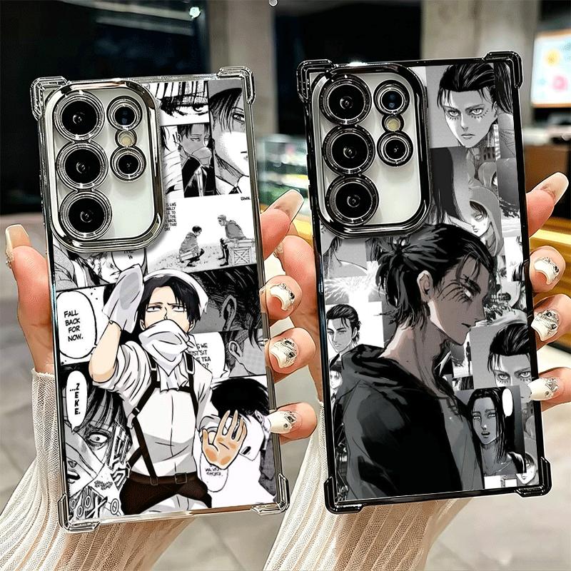 A-Attack On T-Titan Anime Plating Phone Case For Samsung Galaxy S24 S25 FE S26 Edge S23 Ultra S22 S21 Plus S20 Anti-Fall Airabag