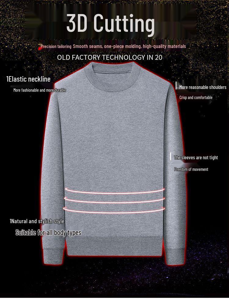 Men's Velvet Knitted Round Neck Sweater - Thick Warm Base Layer for Autumn/Winter.