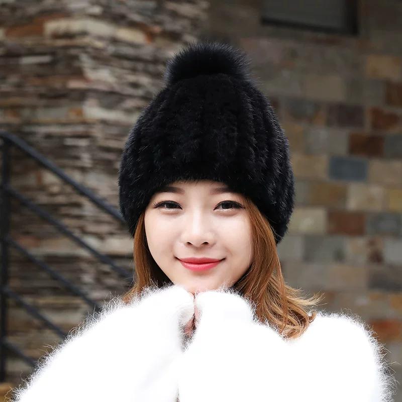 Mink Hair Hat Women s Autumn and Winter Foreign Style Fashionable Versatile Ear Protection Warm Hat Winter Real Hair Women s Fur Mink Hat One size fits all, stretchy чёрный