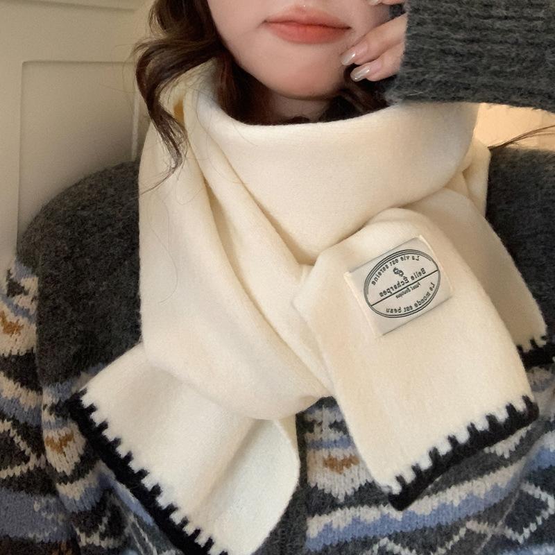 White wool versatile soft waxy knitted scarf women's winter warm long scarf casual couple