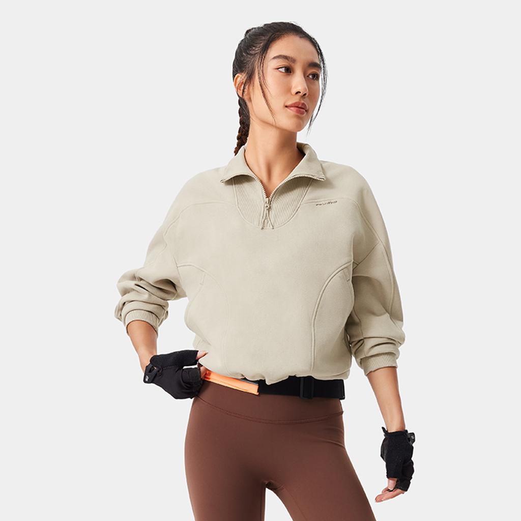 Li-Ning Bequemes lässiges Fleece einfaches Sweatshirt mit hohem Kragen Damen Sweatshirt Staubgrau AWDU558-2