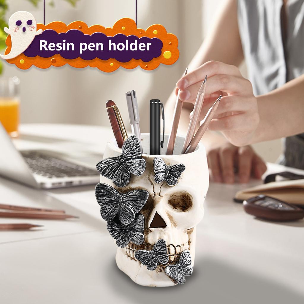 Halloween Decorations Horror Skeleton Hand SkullResin Pen Holder GhostParty Desktop