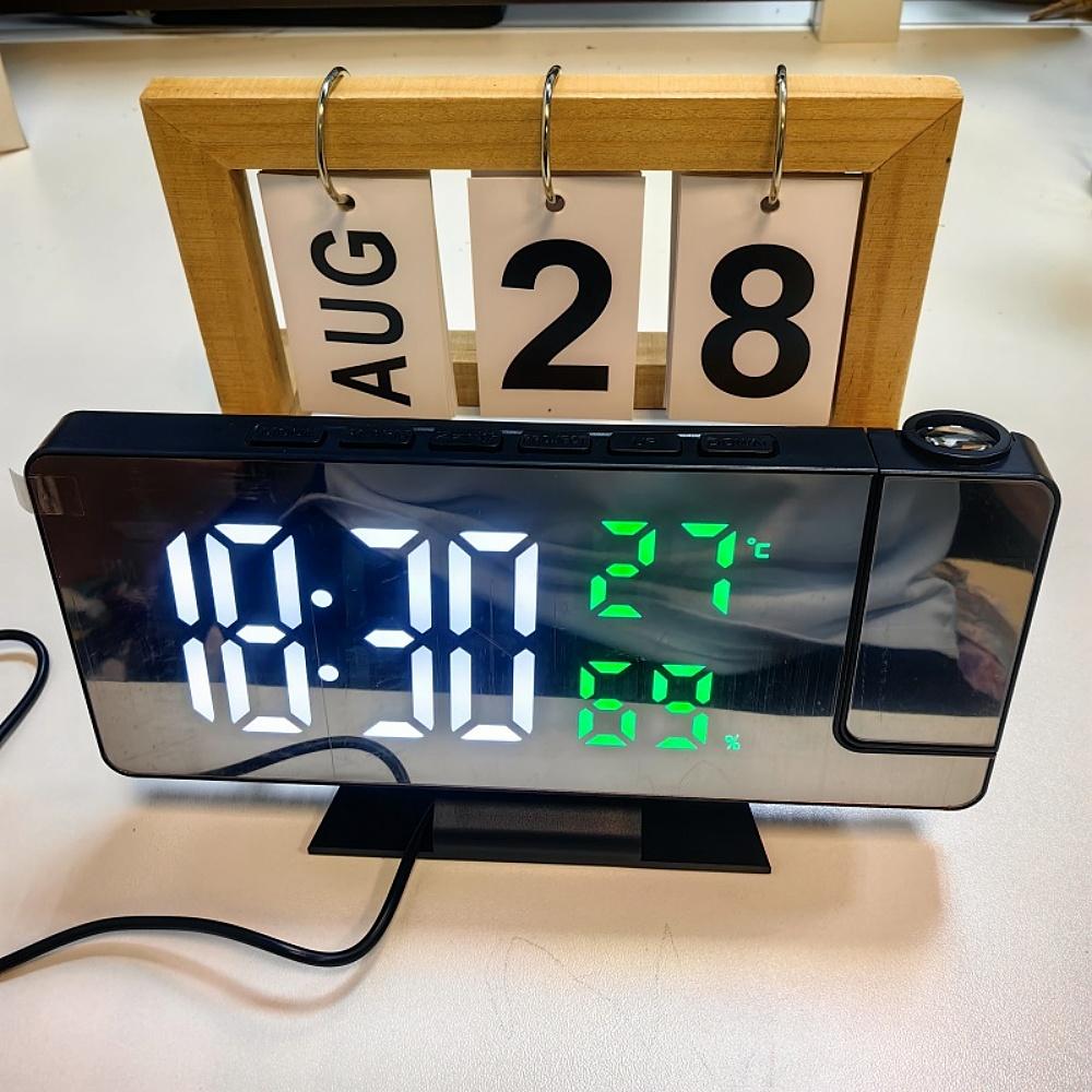 Projektions-Digitalwecker, Temperatur, Luftfeuchtigkeit, Nachtmodus, Schlummerfunktion, 12/24 Stunden, USB-betriebene Projektor-Tisch-LED-Uhr