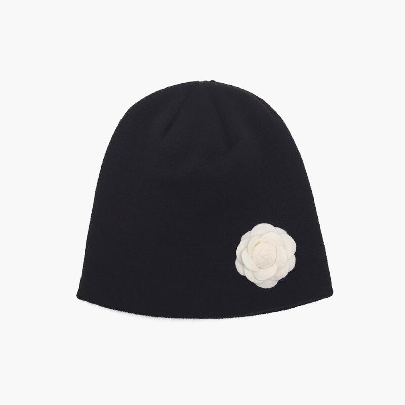 Dames Beanie met Bloemenpatroon in Toon-op-Toon Contrast