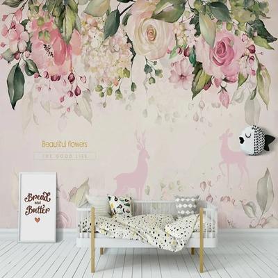 Photo Wallpaper 3d Stereo Pink Flowers Murals Cartoon Kids Girl's Bedroom Wall Paper Living Room Home Decor