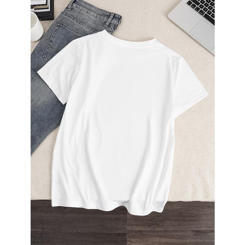 European Size Letter Print T-shirt, Short Sleeve Crew Neck Casual Top for Summer & Spring, Women's Clothing