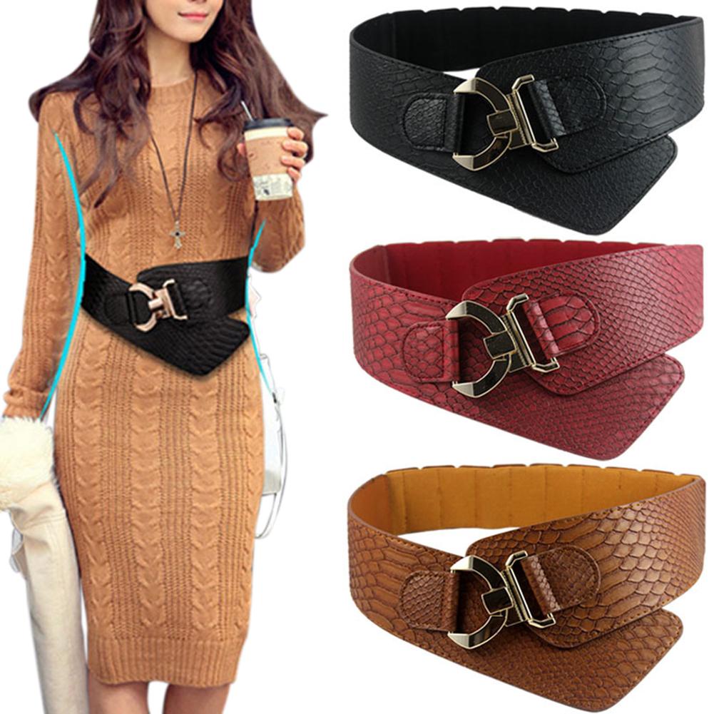 Women Fashion Crocodile Pattern Elastic Wide Belt Simple Belt Decorative