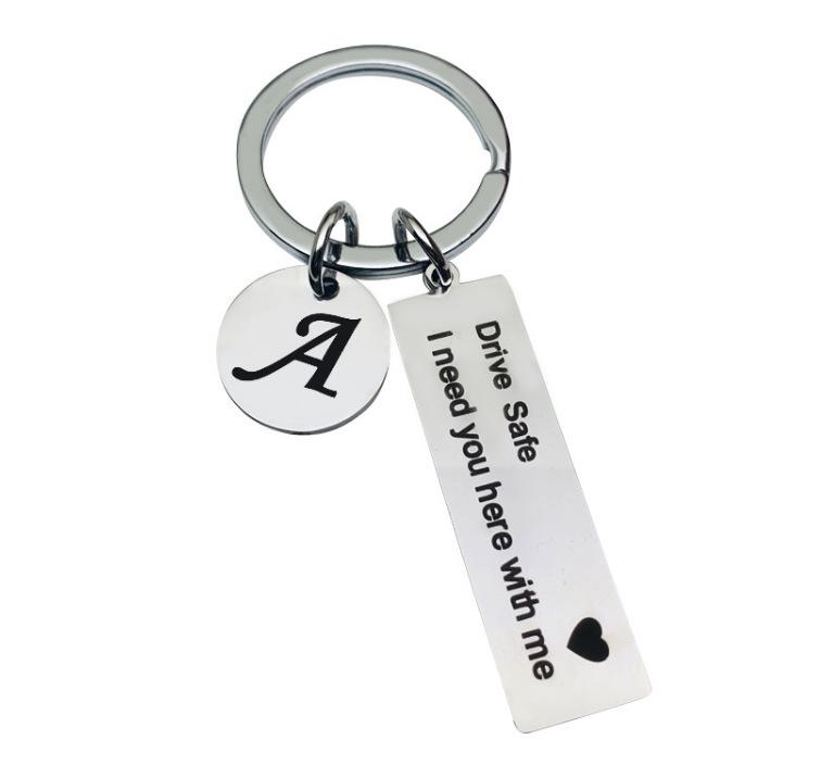Custom Drive Safe Keychain A-Z 26 Initials Chain Men Women Engraved Stainless Steel Keychain Birthday Father's Day Keyring Gift