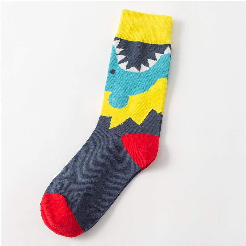 Combed Cotton Cartoon Animal Shark Dinosaur Monster Crocodile Zebra Giraffe Geometric Novelty Funny Unisex Couple Socks Dropship