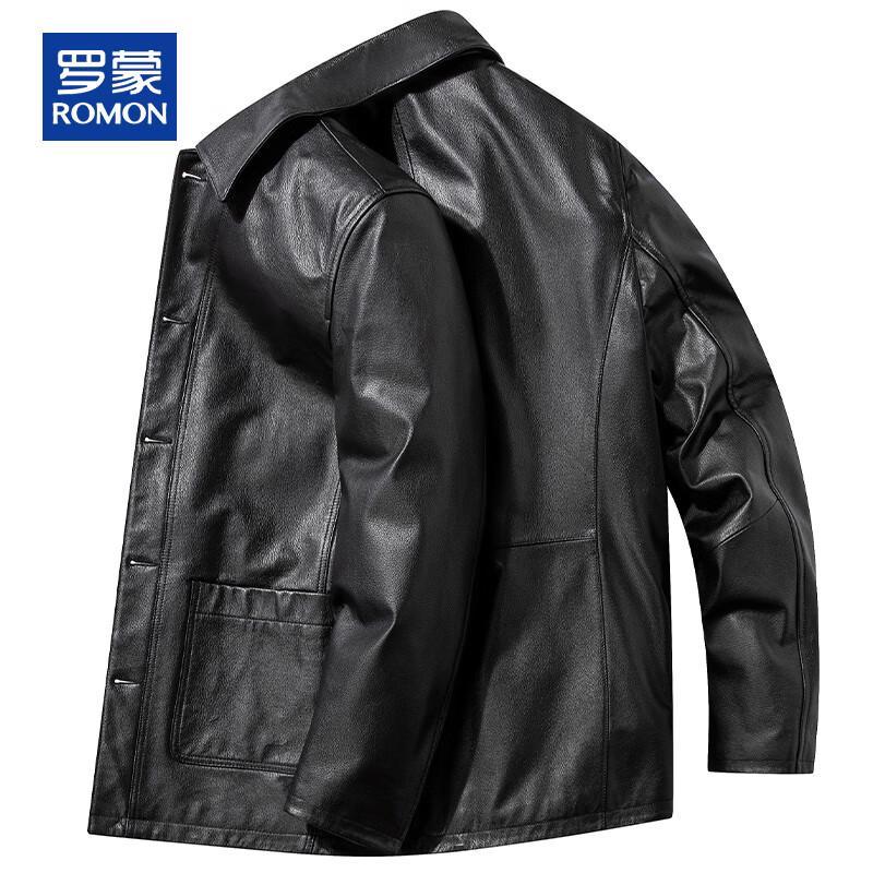 

ROMON Men s Mid-Length Loose Fit Genuine Leather Jacket 3XL