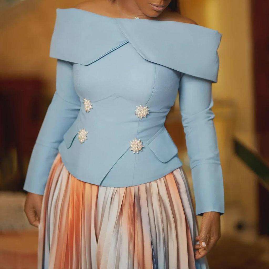 2024 Elegantes One-Shoulder-Top und langer Rock-Set: Europäischer und amerikanischer Modestil.