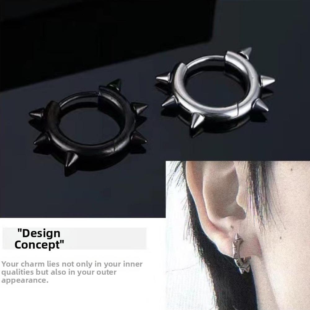 Stainless Steel Spike Hoop Earrings Spike Rivet Style Punk Stud Jewelry for Gift Use