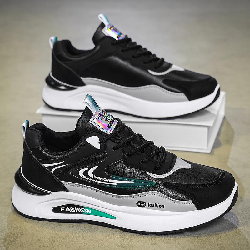 Shoes men's autumn new leather waterproof sports shoes trendy versatile casual dad shoes soft sole non-slip running shoes